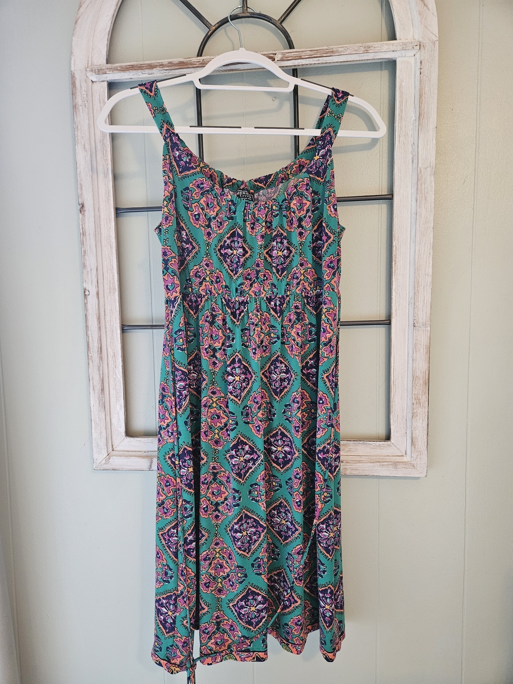 American Living Teal Maxi Dress with Pink & Purple Pattern